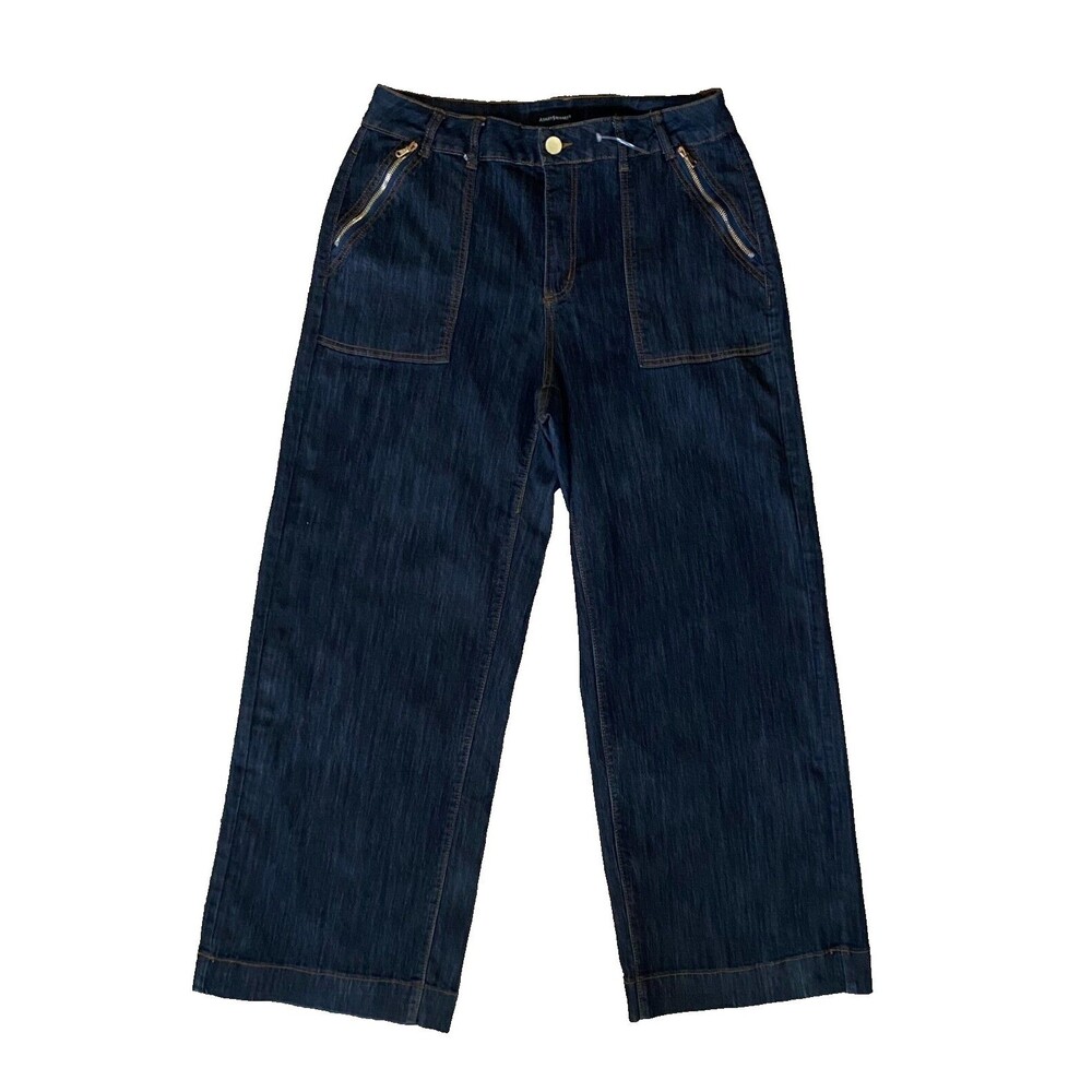Ashley Stuart Wide Leg Jeans Women 16 Blue Excellent High Rise Zip Pockets Denim